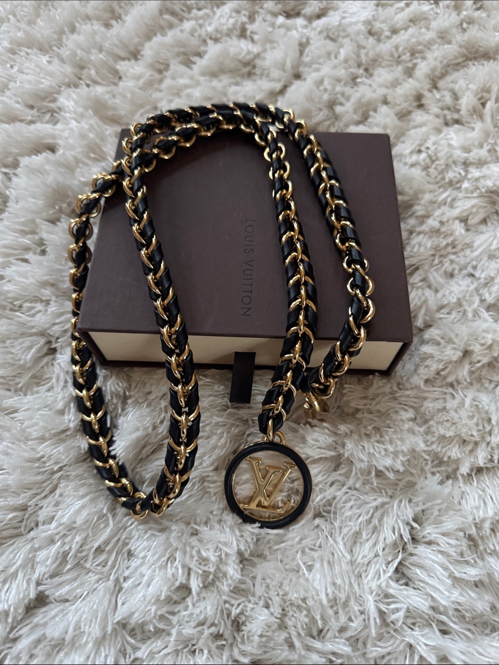 Louis Vuitton Black and Gold Chain Waistbelt with LV Medallion